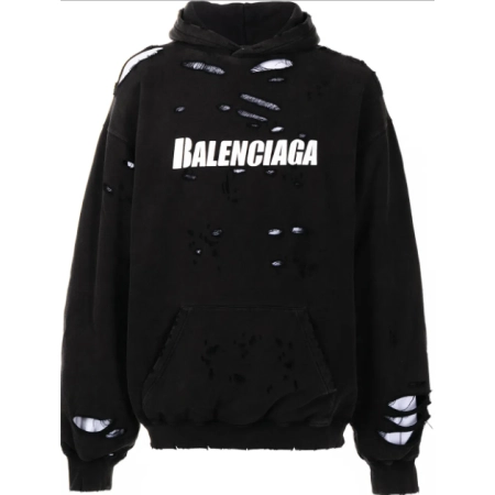 Balenciaga Caps Destroyed Hoodie Black