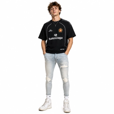 Balenciaga Lion Crest Soccer T-Shirt Black+Amiri Jeans PK0723 01