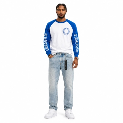 Chrome Hearts CH Baseball Shirt White/Blue CH-536+Purple Brand Jeans -830# 01