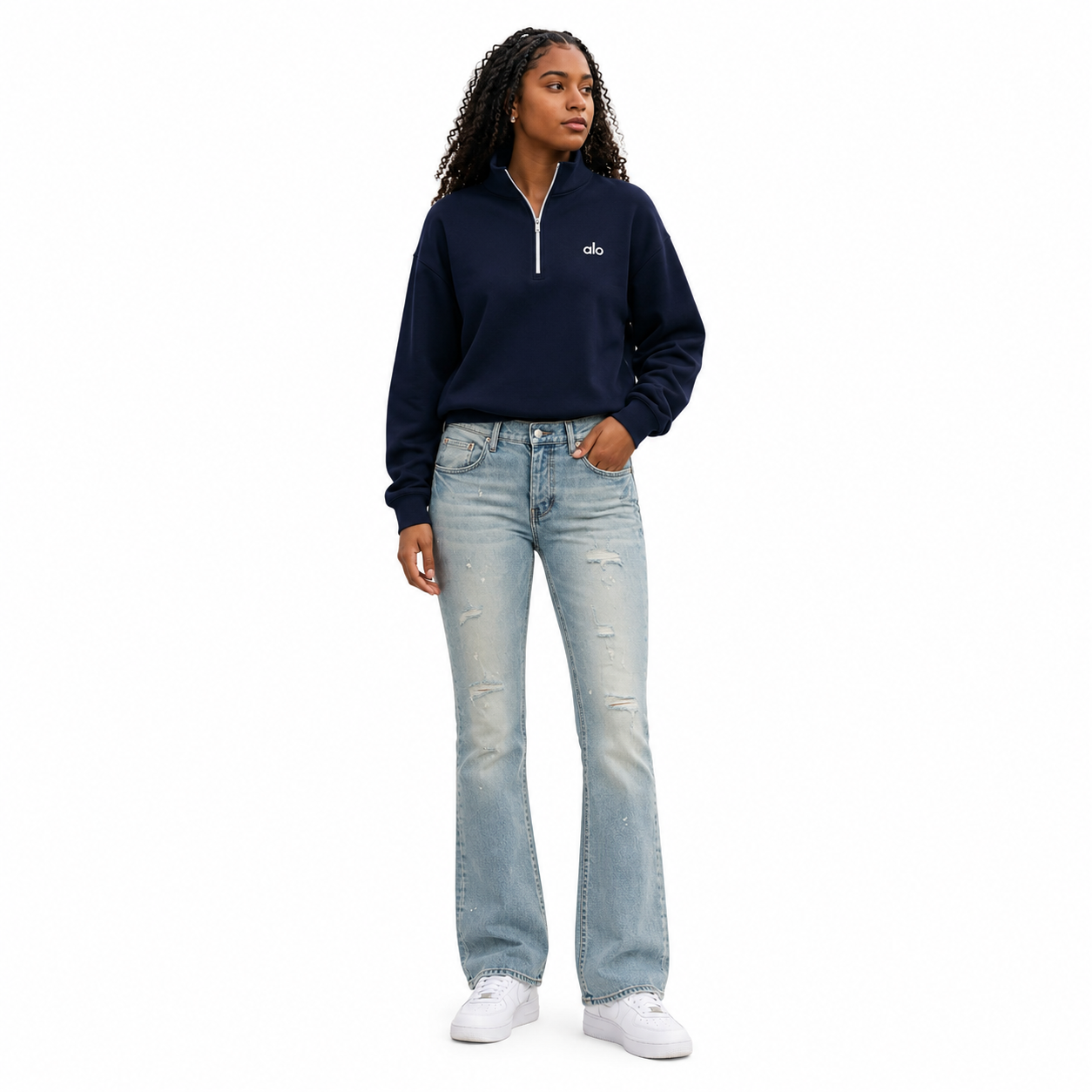 Alo Yoga 1/4 Zip Hoodie Nave Blue+Purple Brand Jeans -715#