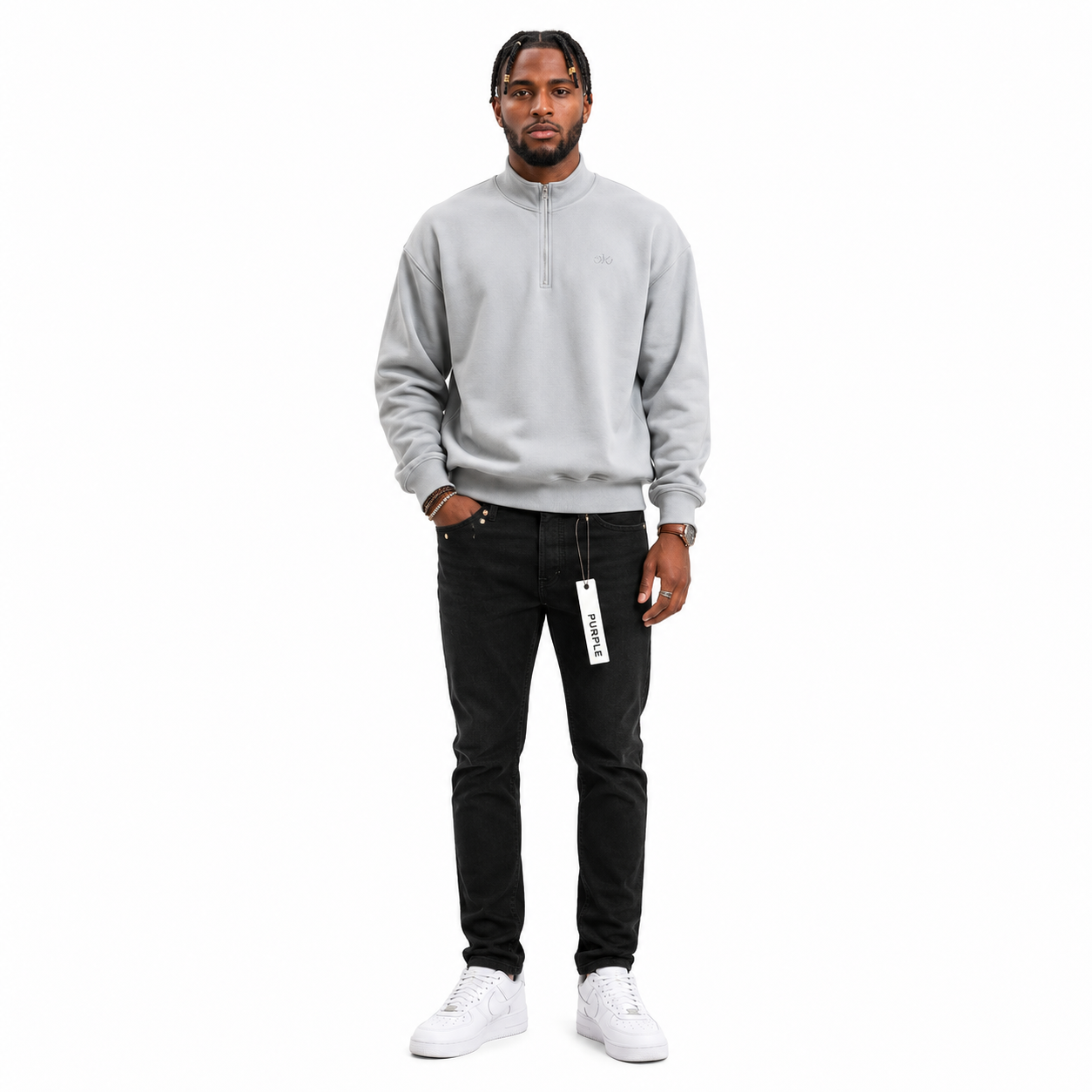 Alo Yoga Accolade 1/4 Zip Pullover Grey + Purple Brand Fashion Men Jeans 4