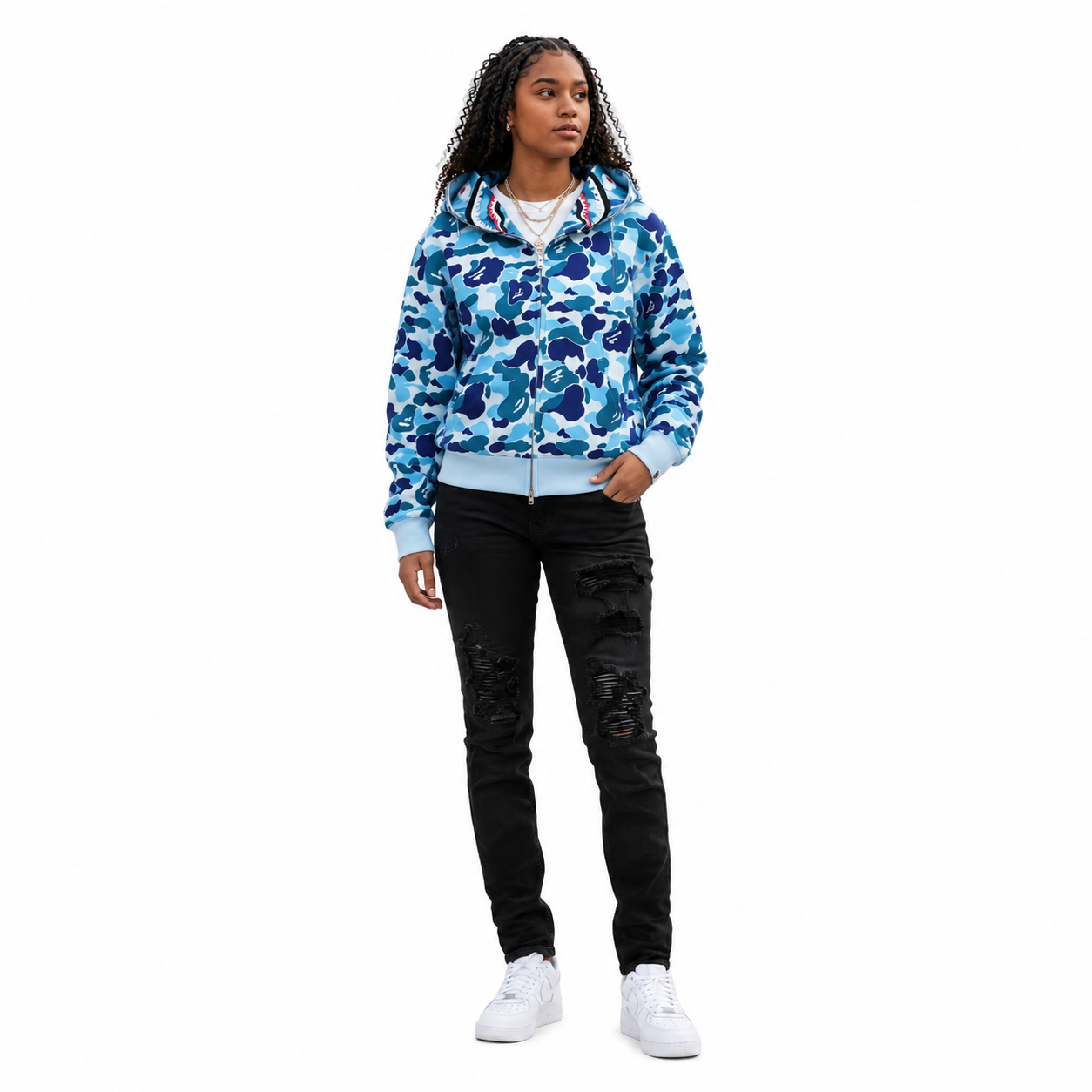 BAPE ABC Camo Shark Zip Hoodie Blue 1J70-314-001+Amiri Jeans PK 602-1