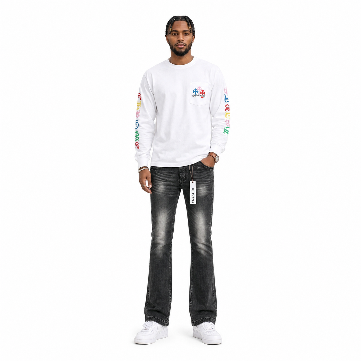 Chrome Hearts Multicolor Long-Sleeve 'White'+Purple Brand Jeans -167#