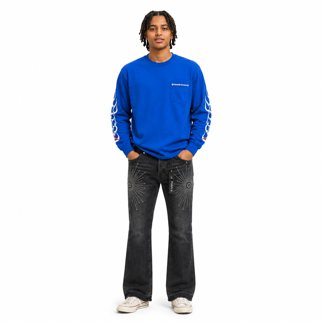 Chrome Hearts x Matty Boy Space Long-Sleeve T-Shirt 'Blue'+Purple Brand Jeans -715#