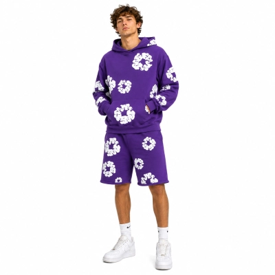 Denim Tears The Cotton Wreath Sweatshirt Purple+Denim Tears The Cotton Wreath Shorts Purple 01