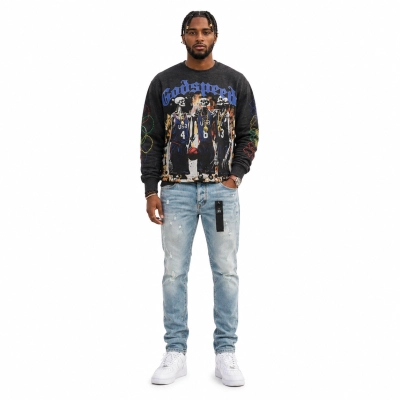 Godspeed Dream Team Long Sleeve T-shirt #1106 Black Wash+Purple Brand Fashion Men Jeans YZ072412 01