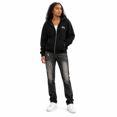 Stussy Basic Stussy Zip Hoodie Black+Amiri Jeans PK 8908 01