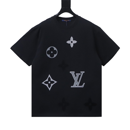 Louis Vuitton Monogram Embroidered Cotton T-Shirt Black