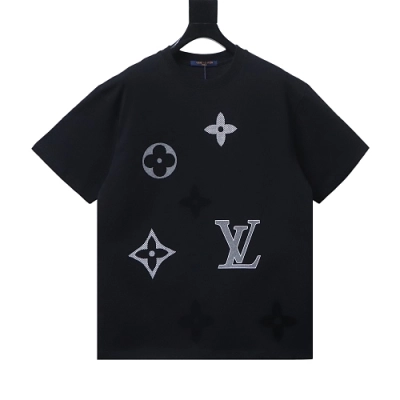 Louis Vuitton Monogram Embroidered Cotton T-Shirt Black 01