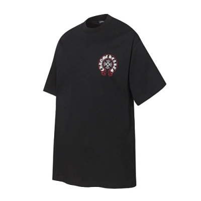 Chrome Hearts Horseshoe Straight Cross T-Shirt Black/White+AMIRI Blue Varsity Jeans 02