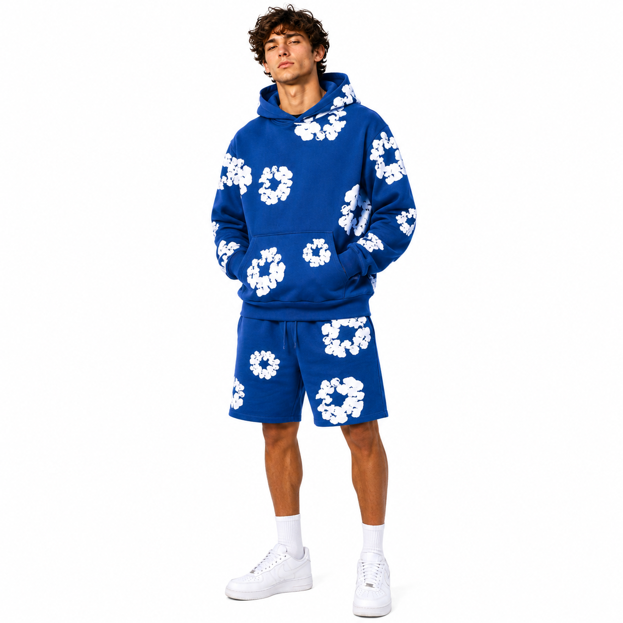 Denim Tears The Cotton Wreath Sweatshirt Royal Blue+Denim Tears The Cotton Wreath Shorts Royal Blue