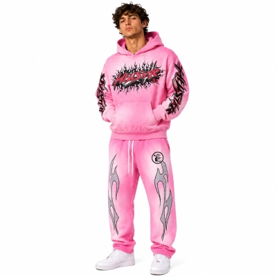 Hellstar Brainwashed Without Brain HoodiePink FW23+HELLSTAR Flame Sweatpants Pink Grey 01