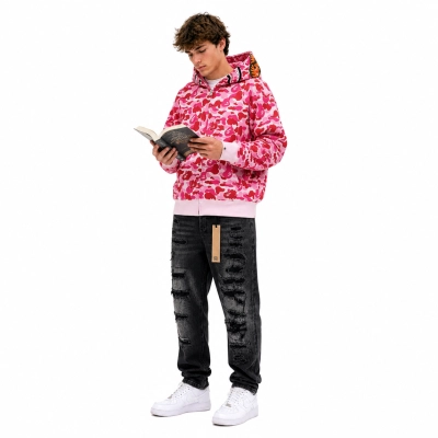 BAPE ABC Camo Shark Full Zip Hoodie Pink+Ksubi Jean #9015 01