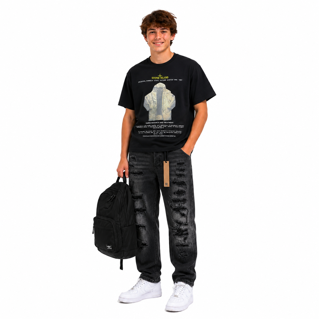 Stone Island Archivio Formula Steel Print T-Shirt Black+Ksubi Jean #9015