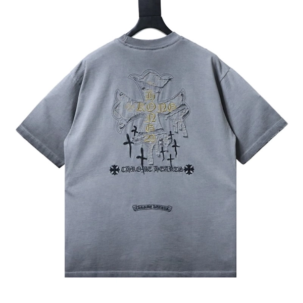 Chrome Hearts Cemetery Cross Short Sleeve T-Shirt+Purple Brand Denim Shorts PK532