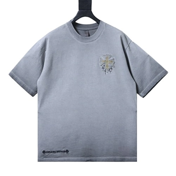 Chrome Hearts Cemetery Cross Short Sleeve T-Shirt+Purple Brand Denim Shorts PK532