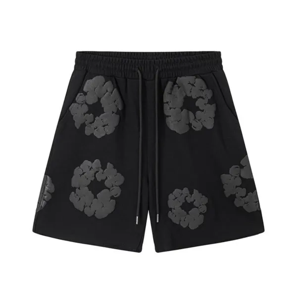 Chrome Hearts Vertical Multi Cross Patch T-Shirt+Denim Tears The Cotton Wreath Shorts Black Grey