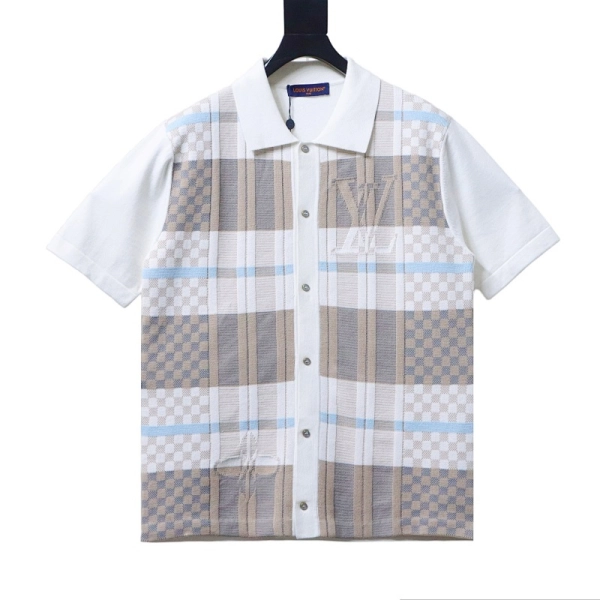 Louis Vuitton Checkered Jacquard Graphic Knit Polo Shirt+Louis Vuitton Monogram Denim Shorts