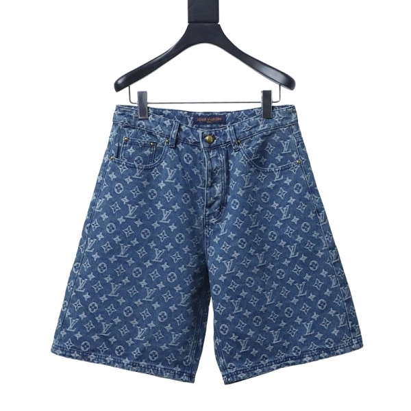 Louis Vuitton Checkered Jacquard Graphic Knit Polo Shirt+Louis Vuitton Monogram Denim Shorts