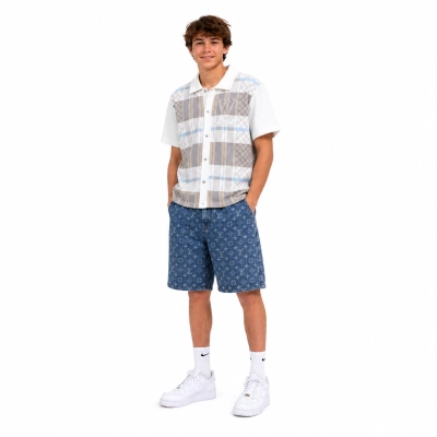 Louis Vuitton Checkered Jacquard Graphic Knit Polo Shirt+Louis Vuitton Monogram Denim Shorts 01