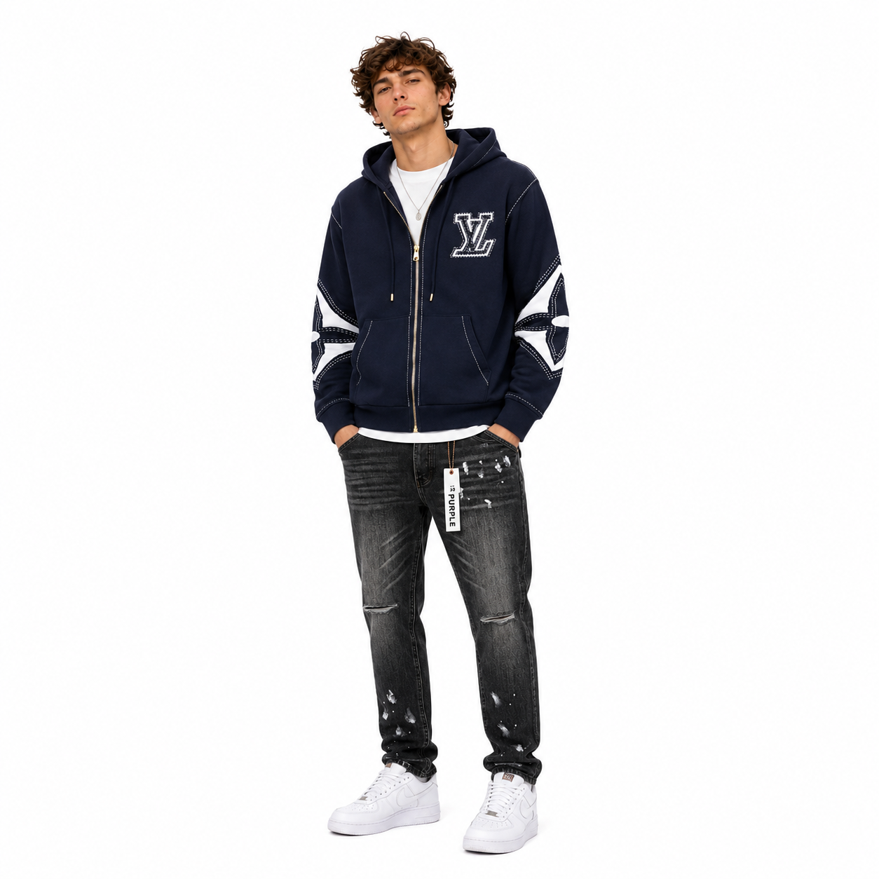Louis Vuitton Hoodie Jacket+Purple Brand Jeans -145#