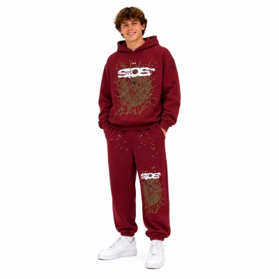 Sp5der Hoodie Maroon+Sp5der Logo Sweatpant Maroon 01