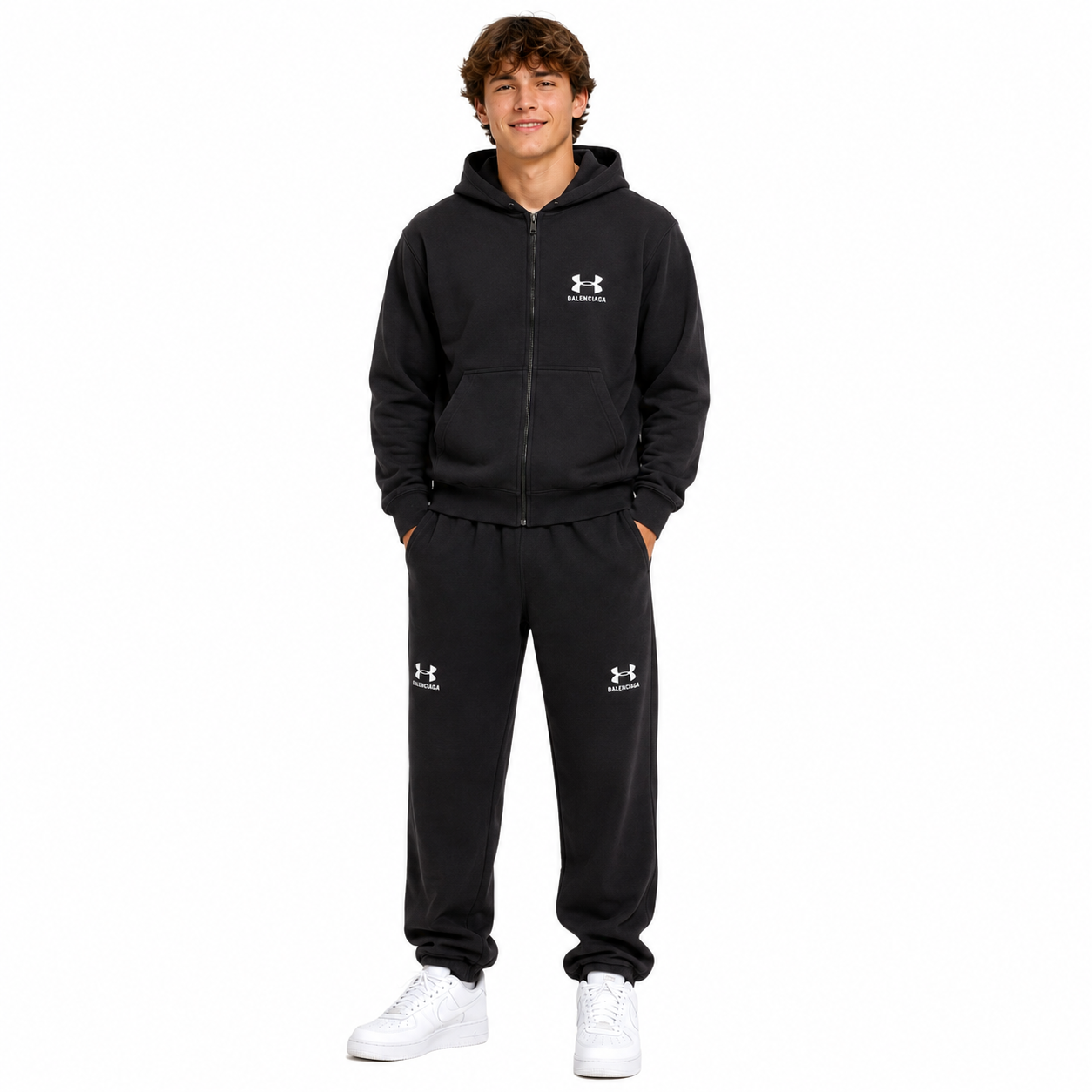 Balenciaga x Under Armour Zip Up Hoodie 'Black/White' +Balenciaga x Under Armour Baggy Sweatpants 'Black/White'