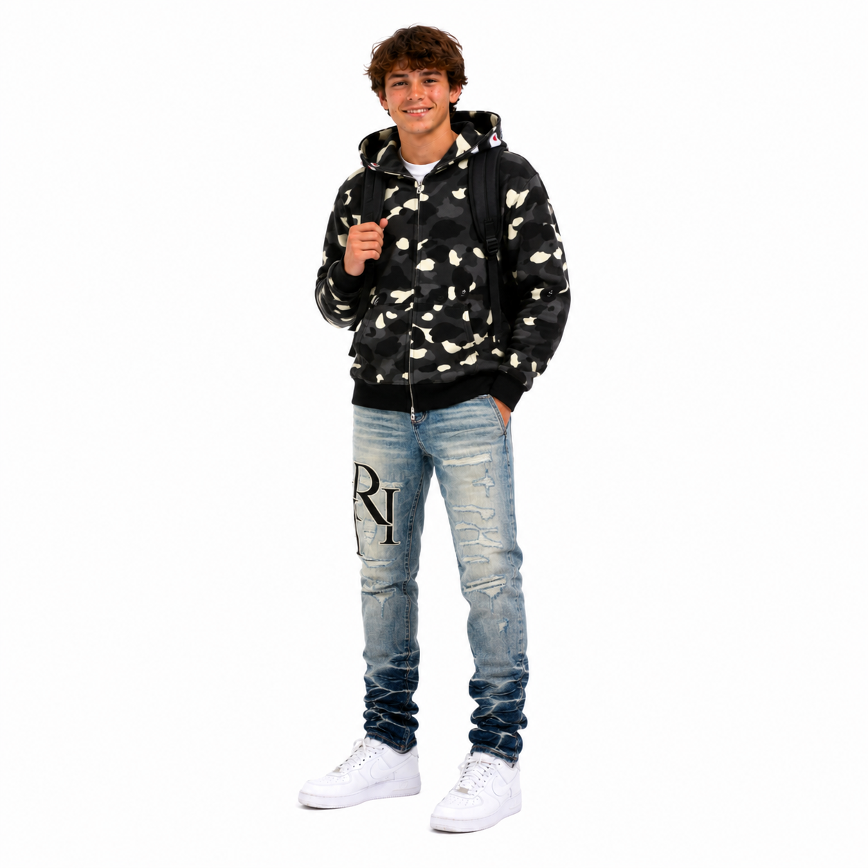 BAPE Zip Hoodie Luminous White/Black+Amiri Jeans PK 8898