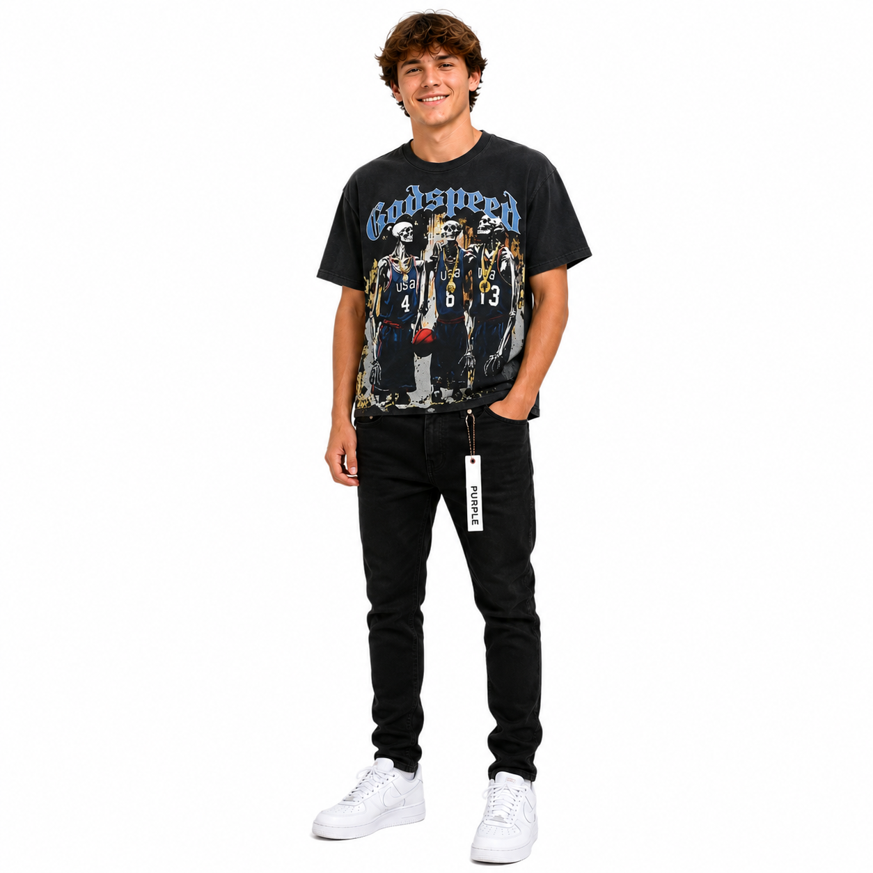 Godspeed Dream Team Tee #1023 Grey Wash+Purple Brand Fashion Men Jeans 4