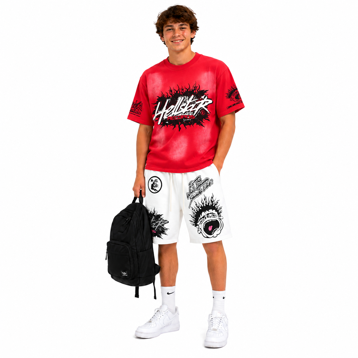 Hellstar T-Shirt-696#+Hellstar Shorts-778 white