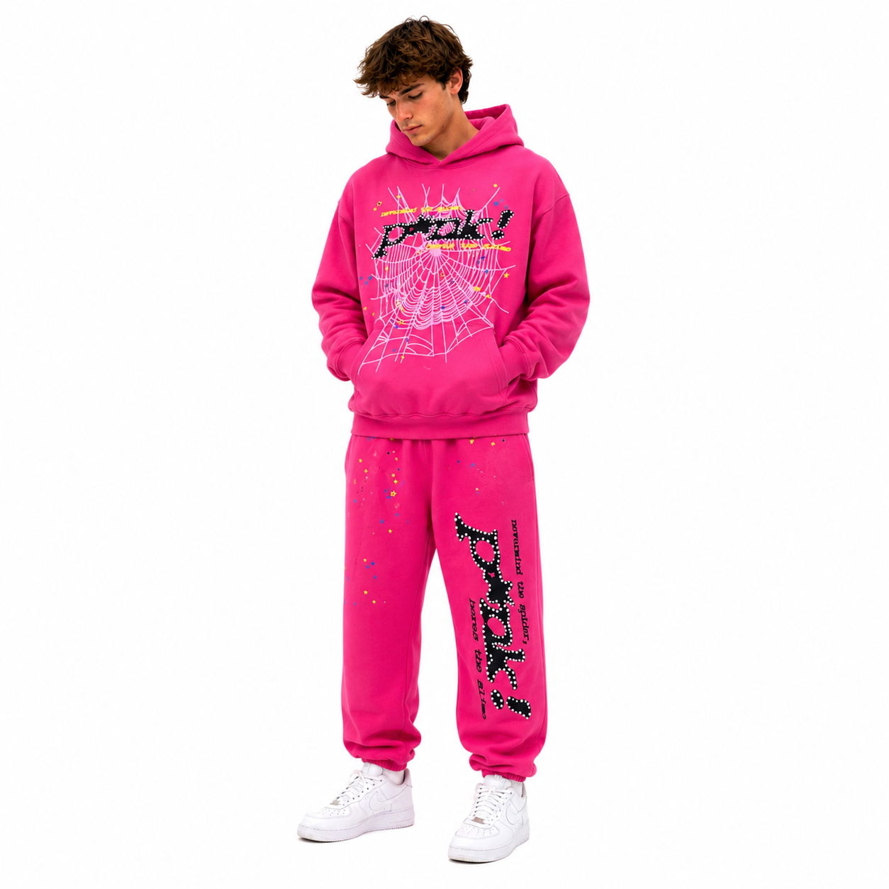 Sp5der P*NK Hoodie Pink+Sp5der P*NK Sweatpants Pink