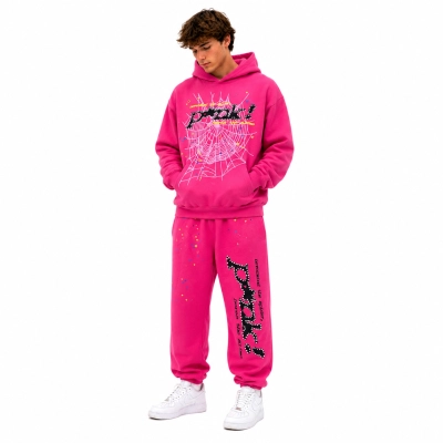 Sp5der P*NK Hoodie Pink+Sp5der P*NK Sweatpants Pink 01