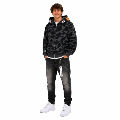 BAPE Color Camo Shark Zip Hoodie Black 4580793319054+Purple Brand Fashion Jeans YZ072444 01