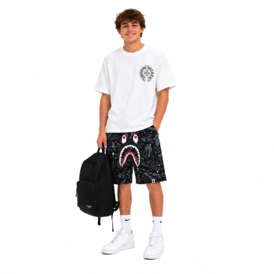 Chrome Hearts Glow-in-the-Dark Horseshoe Tee Black/White-2238#+BAPE Shorts-508# 01
