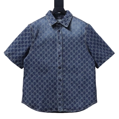 Gucci All-over monogram print denim short-sleeved shirt+Gucci All-over monogram denim shorts 02