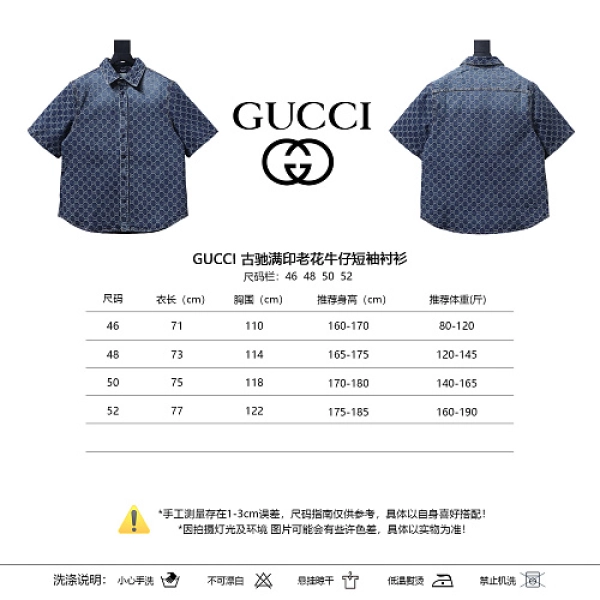 Gucci All-over monogram print denim short-sleeved shirt+Gucci All-over monogram denim shorts