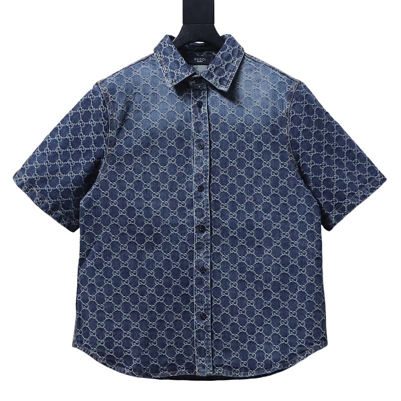 Gucci All-over monogram print denim short-sleeved shirt