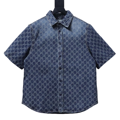 Gucci All-over monogram print denim short-sleeved shirt 01