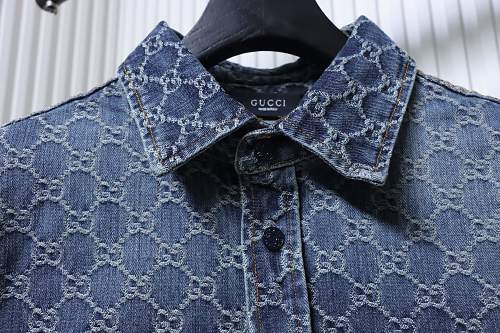Gucci All-over monogram print denim short-sleeved shirt