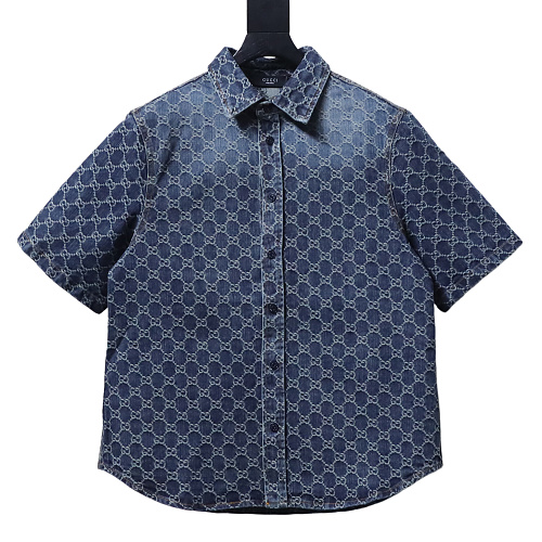 Gucci All-over monogram print denim short-sleeved shirt