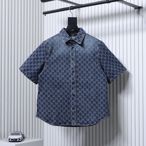 Gucci All-over monogram print denim short-sleeved shirt