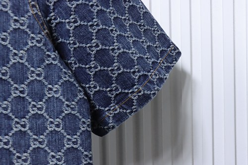 Gucci All-over monogram print denim short-sleeved shirt