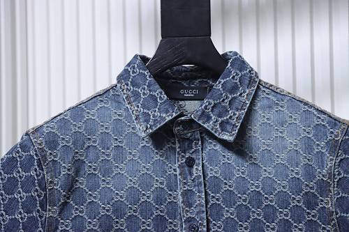 Gucci All-over monogram print denim short-sleeved shirt