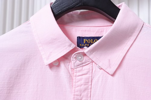 Ralph Lauren Pink linen long-sleeved shirt with small horse embroidery logo