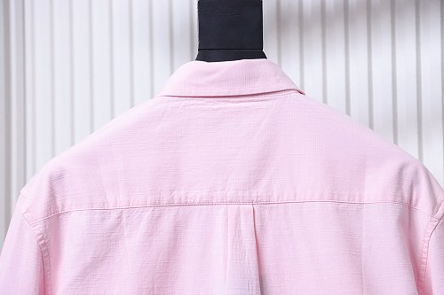 Ralph Lauren Pink linen long-sleeved shirt with small horse embroidery logo