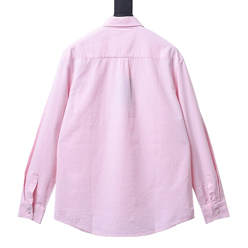 Ralph Lauren Pink linen long-sleeved shirt with small horse embroidery logo