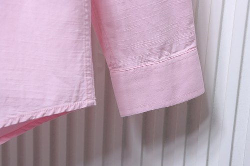 Ralph Lauren Pink linen long-sleeved shirt with small horse embroidery logo