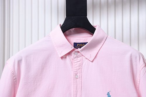Ralph Lauren Pink linen long-sleeved shirt with small horse embroidery logo