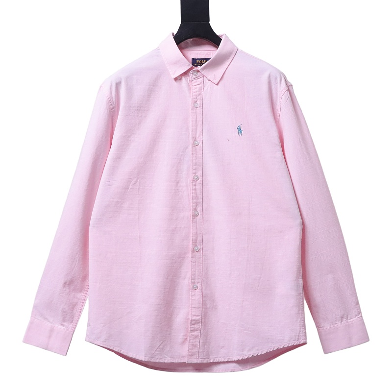 Ralph Lauren Pink linen long-sleeved shirt with small horse embroidery logo