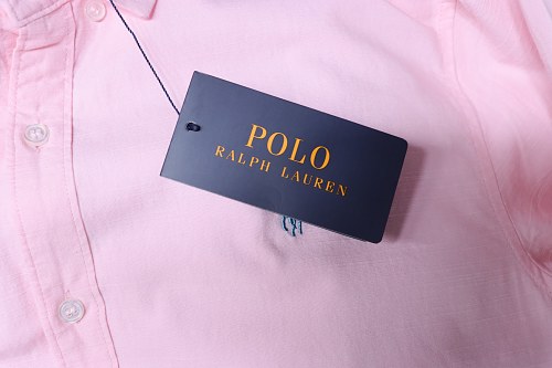 Ralph Lauren Pink linen long-sleeved shirt with small horse embroidery logo